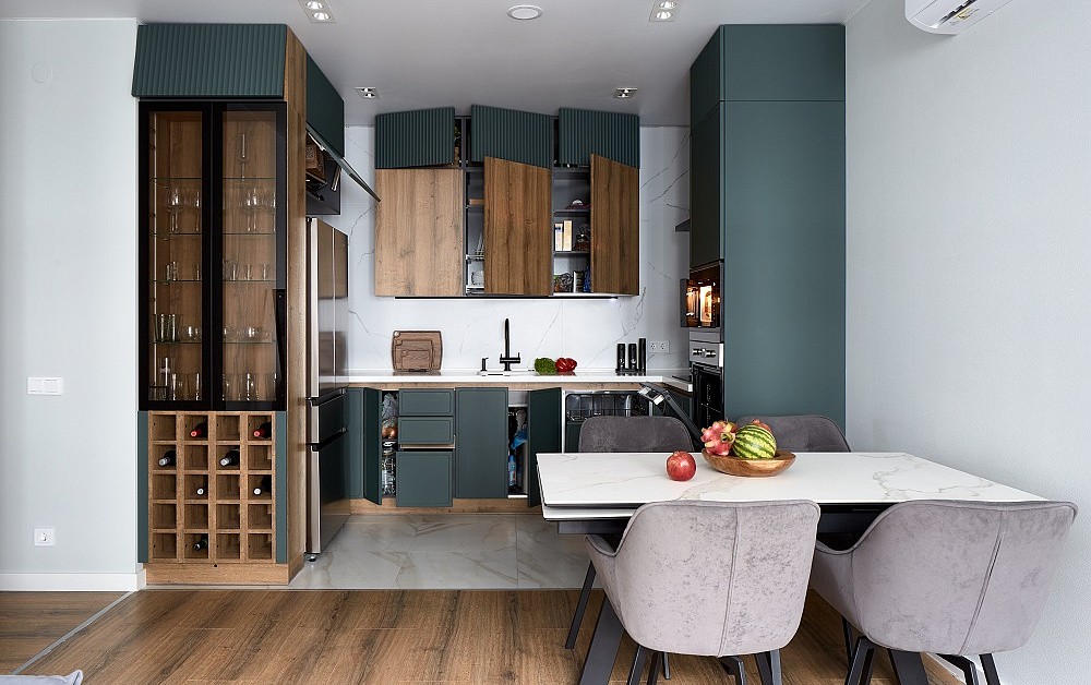Умная кухня с интегрированным винным стеллажом