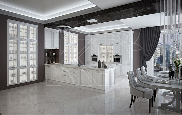 Белый фасад кухни классика